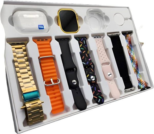 "i20 Ultra Max Smart Watch | 2.3” Large HD Display | 10-in-1 Luxury Gift Box with 7 Premium Straps + AirPods 2 (Random Color)"